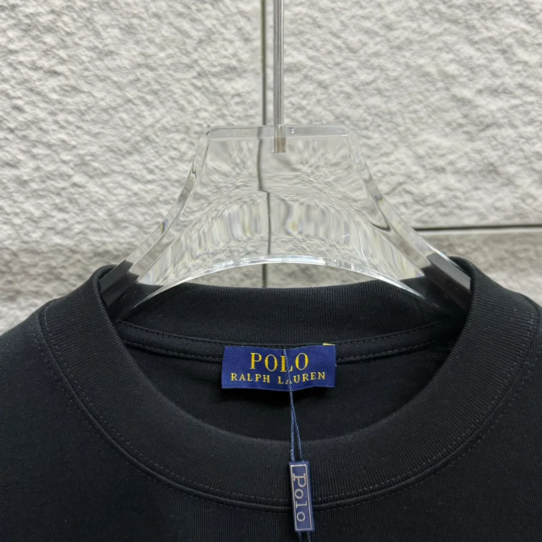 🅿️180 Polo Ralph Lauren 2025 spring and summer new style Classic pony embroidery Customized double yarn plain cotton fabric Short-sleeved T-shirt Uniform for men and women Size: S (90-130 pounds) M (120-150 pounds) L (140-165 pounds) XL (160-180 pounds) XXL (180-210 pounds) Color: Black white